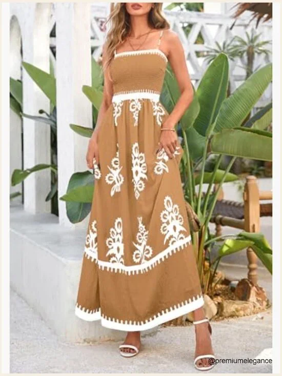 Floral Maxi Dress with Spaghetti Straps Smocked Bodice Pockets - Picture 3 of 7